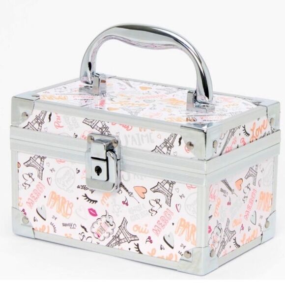 Claire’s Paris Themed Doodles Blush Pink Fuchsia Gold Balck Silver Trim Box Case - Picture 1 of 10